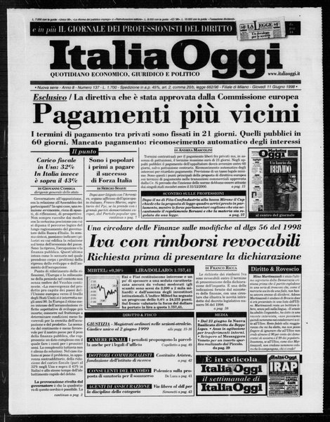 Italia oggi : quotidiano di economia finanza e politica